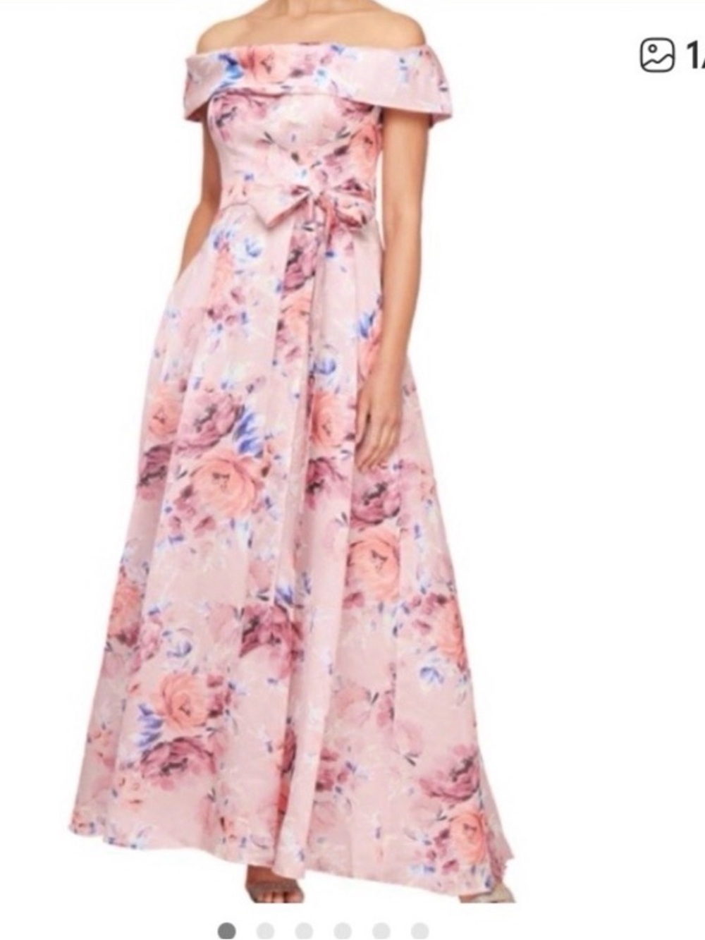 Off the Shoulder Pink Floral A Line Maxi Dress